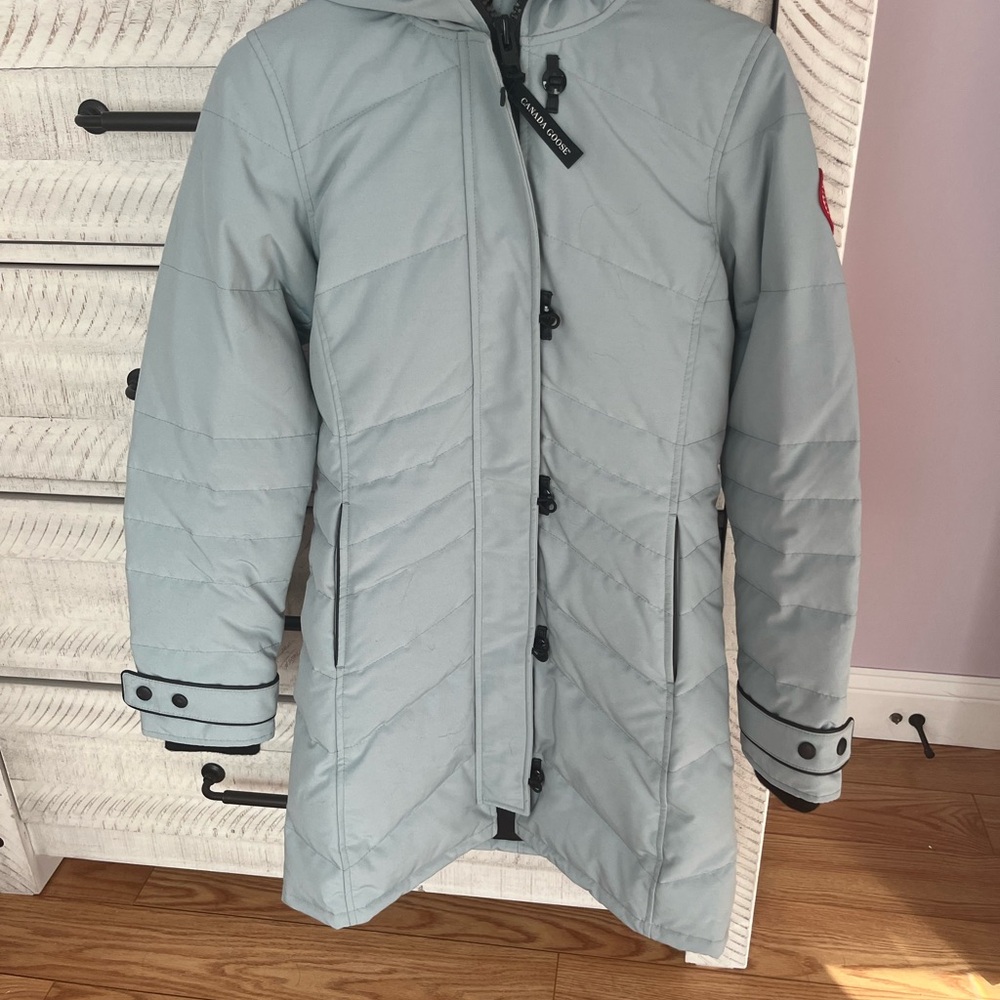 Light Blue Canada Goose Parka with Black Accents